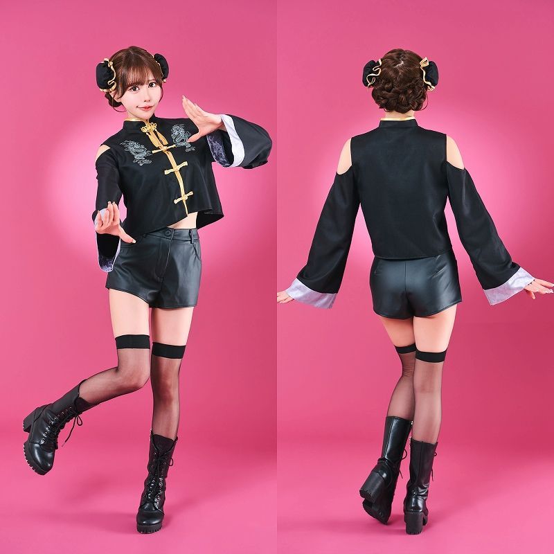 黒 チャイナ トップス 公式 ILLIGO チャイナボタンカラー トップス 