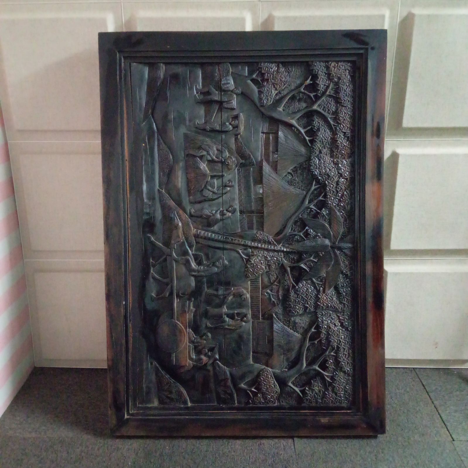 木彫 彫刻 ヴィンテージ ローテーブル 黒檀 センター リビング テーブル 約 88×126cm  座卓