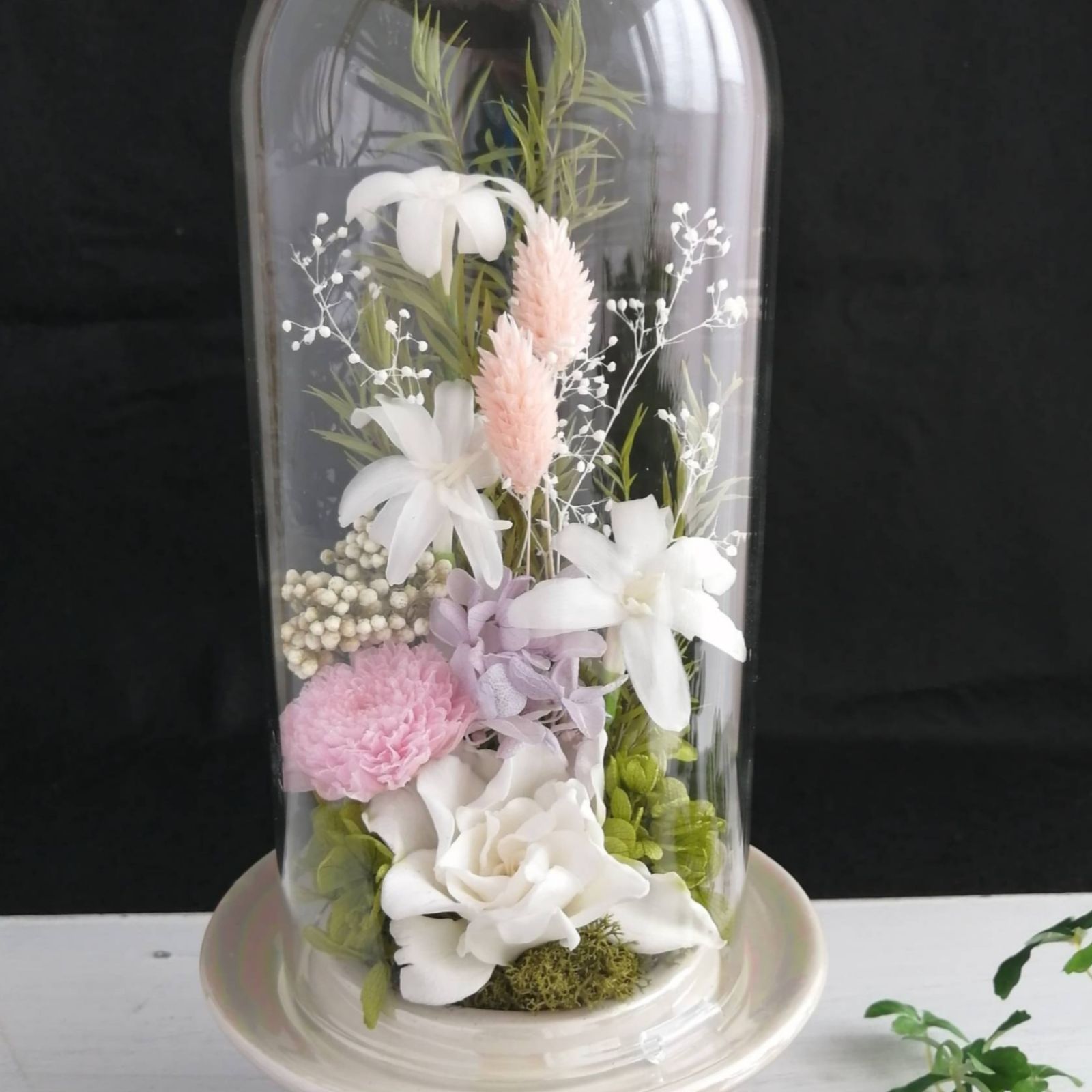お供え】プリザーブドフラワーのお供えガラスドーム 仏花 仏壇花 供花