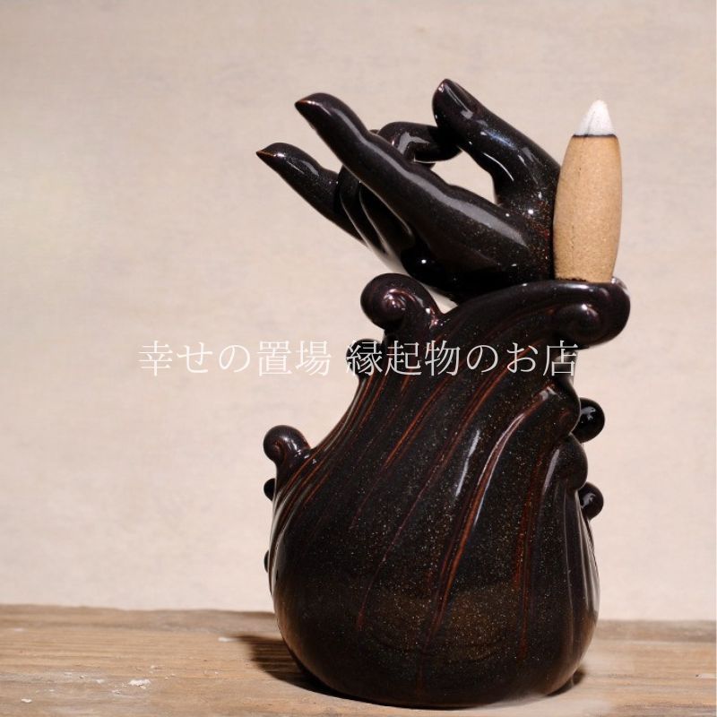 香炉 倒流香炉 蓮花 仏手 蓮 蓮の花 コーン型 インテリア 観音菩薩 如来 開運 仏像 オブジェ 風水 陶器 線香立て お香 おしゃれ 和風 モダン リバースインセンス 癒し 浄化 仏教 禅 飾り運気アップ 気 縁起物 邪気払い リラクゼーション KANDAIZUMI_COM