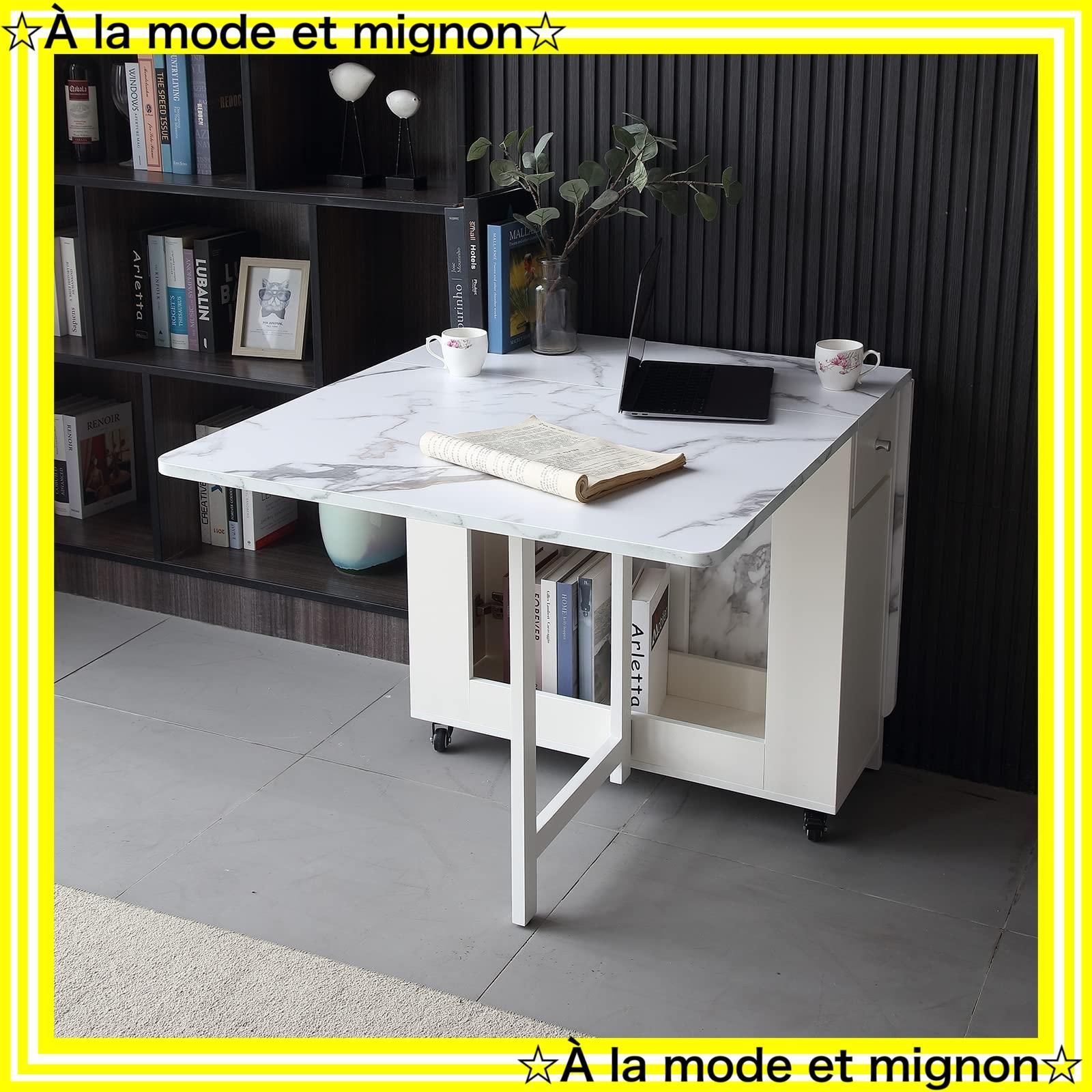 折りたたみダイニングテーブル 物置棚と2つの物置引き出し付き