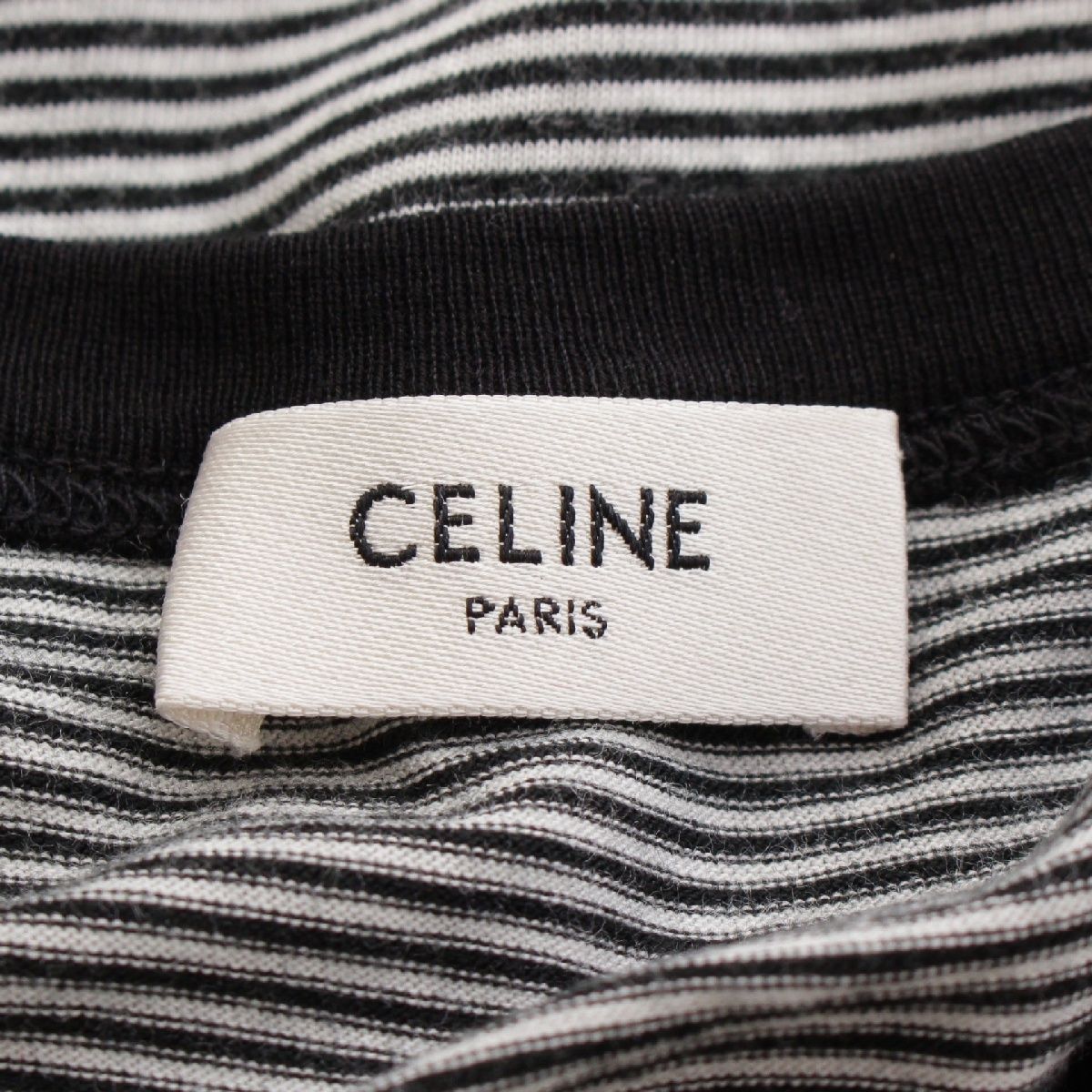 セリーヌ コットン CELINE PARISロゴ ボーダー ルーズ 半袖Tシャツ  