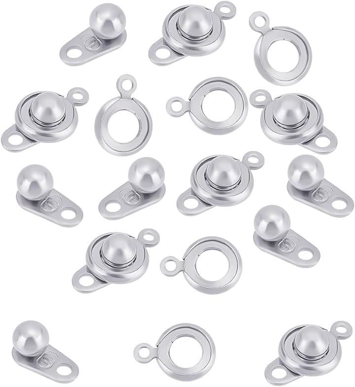 UNICRAFTALE 約50セット 15mm ステンレス 留め具 クラスプパーツ スナップクラスプ 押す エンドパーツ チェーン留め 接続金具 金属パーツ( ステンレススチールカラー)