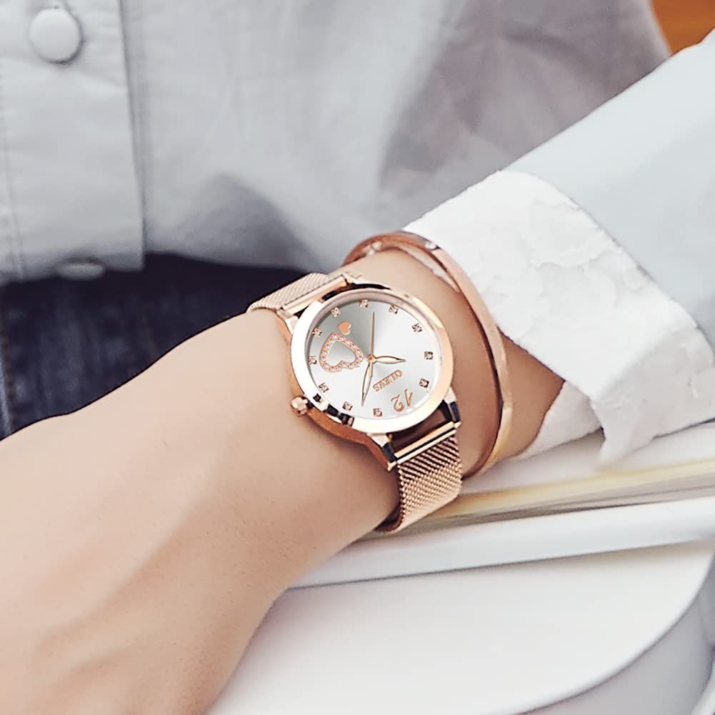 数量 夜光 3気圧防水 カレンダー 時計 ステンレス ブレスレット付け ゴールド セット 見やすい腕時計 レデイース 腕時計 OLEVS