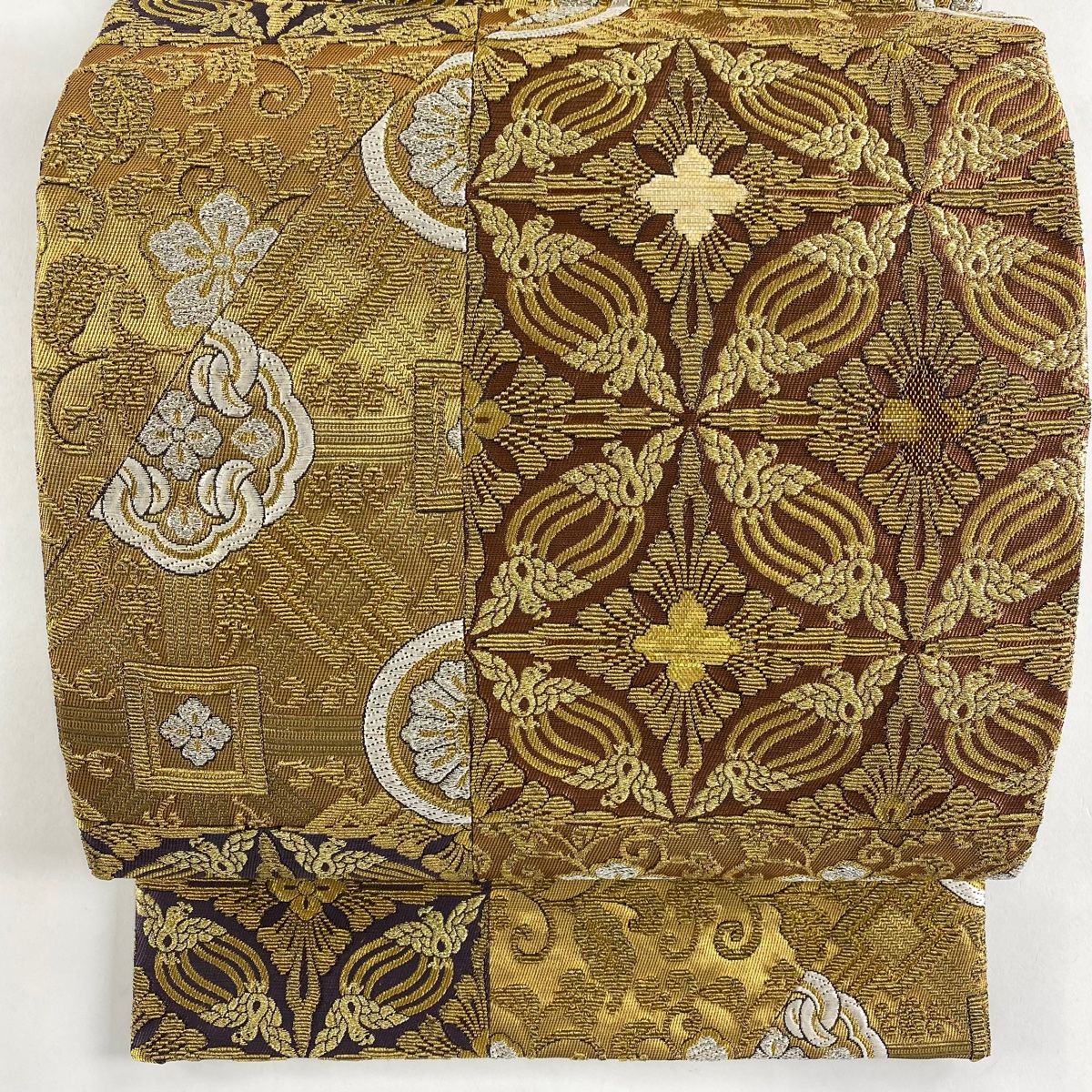 【美品】袋帯　螺鈿箔　風景　銀糸金糸　お太鼓柄 袋帯 美品 名品 花唐草 鳥 螺鈿箔 金銀糸 金色 お太鼓柄 正絹 【中古