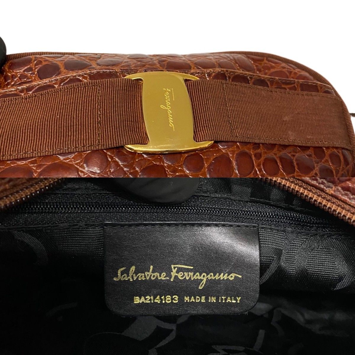 極 美品 Salvatore Ferragamo フェラガモ ヴァラリボン 金具 レザー 本