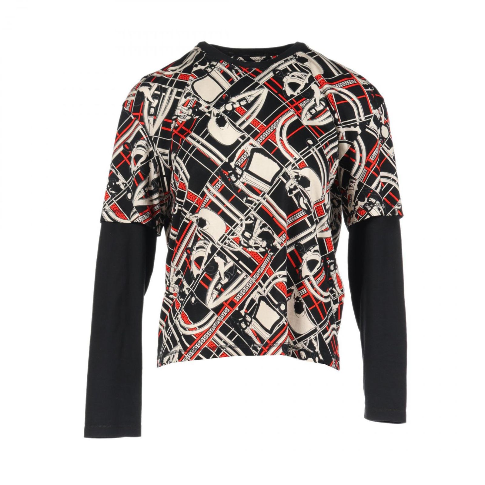 エルメス HERMES カットソー En Desordre et Chaines コットン En Desordre et Chaines Tシャツ カットソー クルーネック レディース Used B