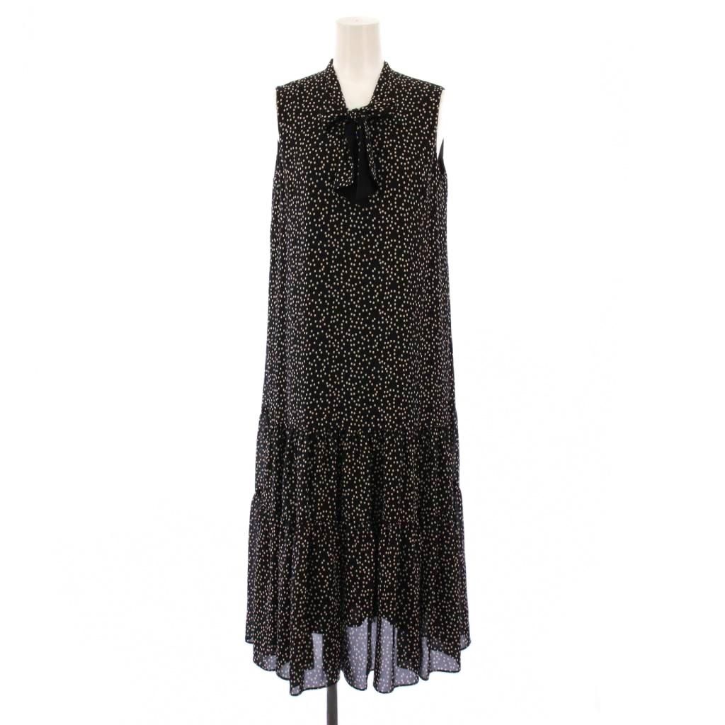 アナイ ANAYI 23SS ミニドットティアードボウタイワンピース フ ミモレ ロング ノースリーブ リボン バイカラー 36 黒 ブラック 白 ホワイト 10232714360 タグ付き |BB