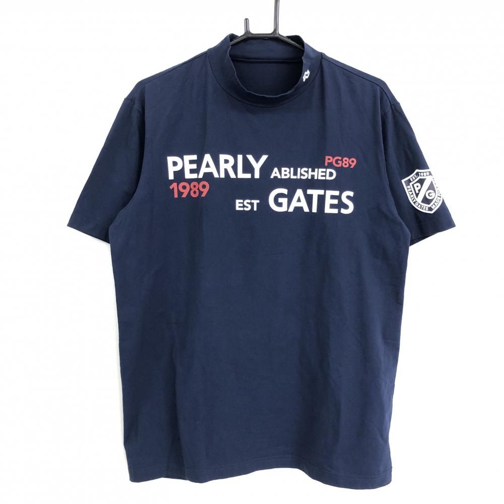 パーリーゲイツ 半袖ハイネックシャツ 白×ネイビー フロントロゴ