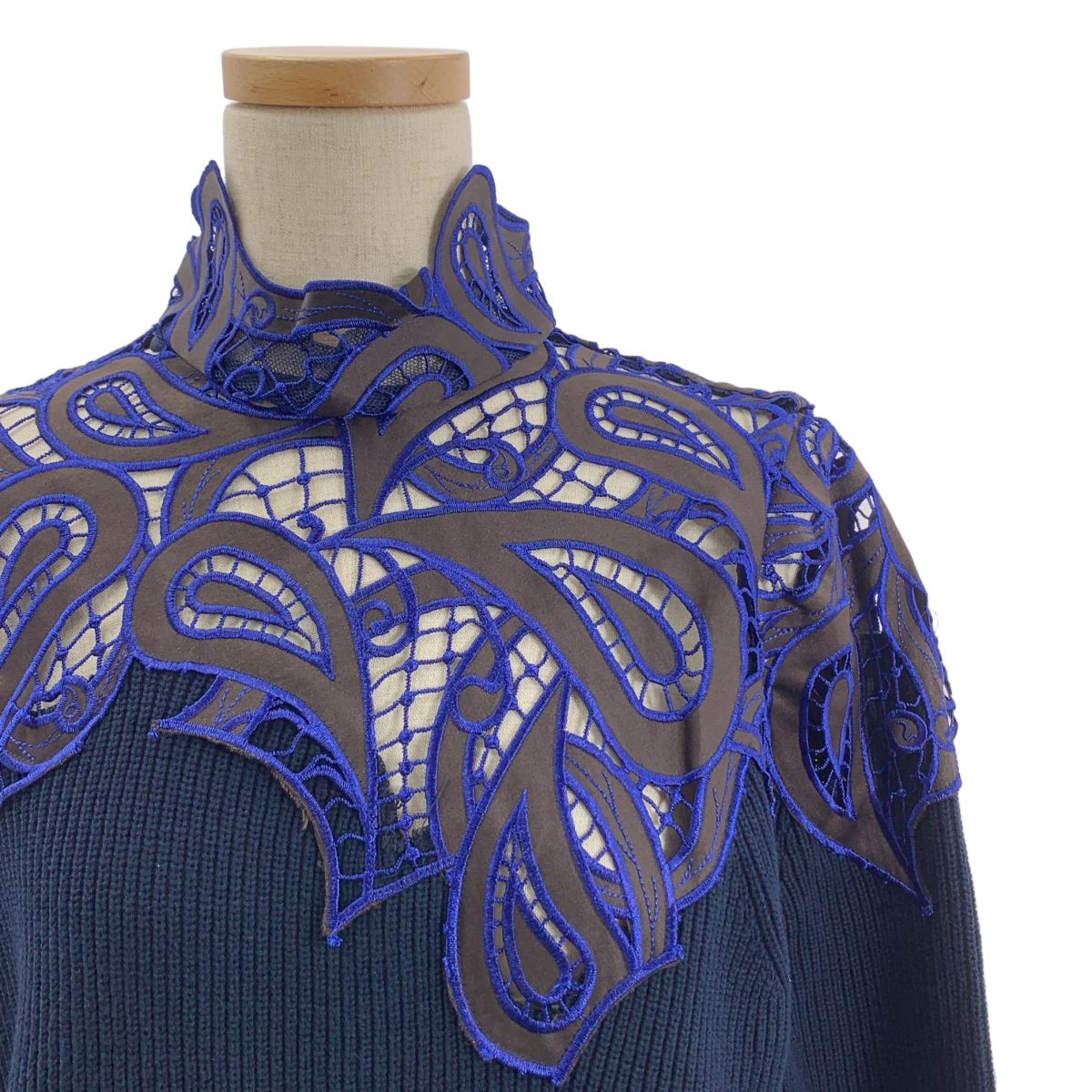 sacai | サカイ | カットワーク レース切替 リブニット | 1 | ブルー|ブラウン|ネイビー | レディース