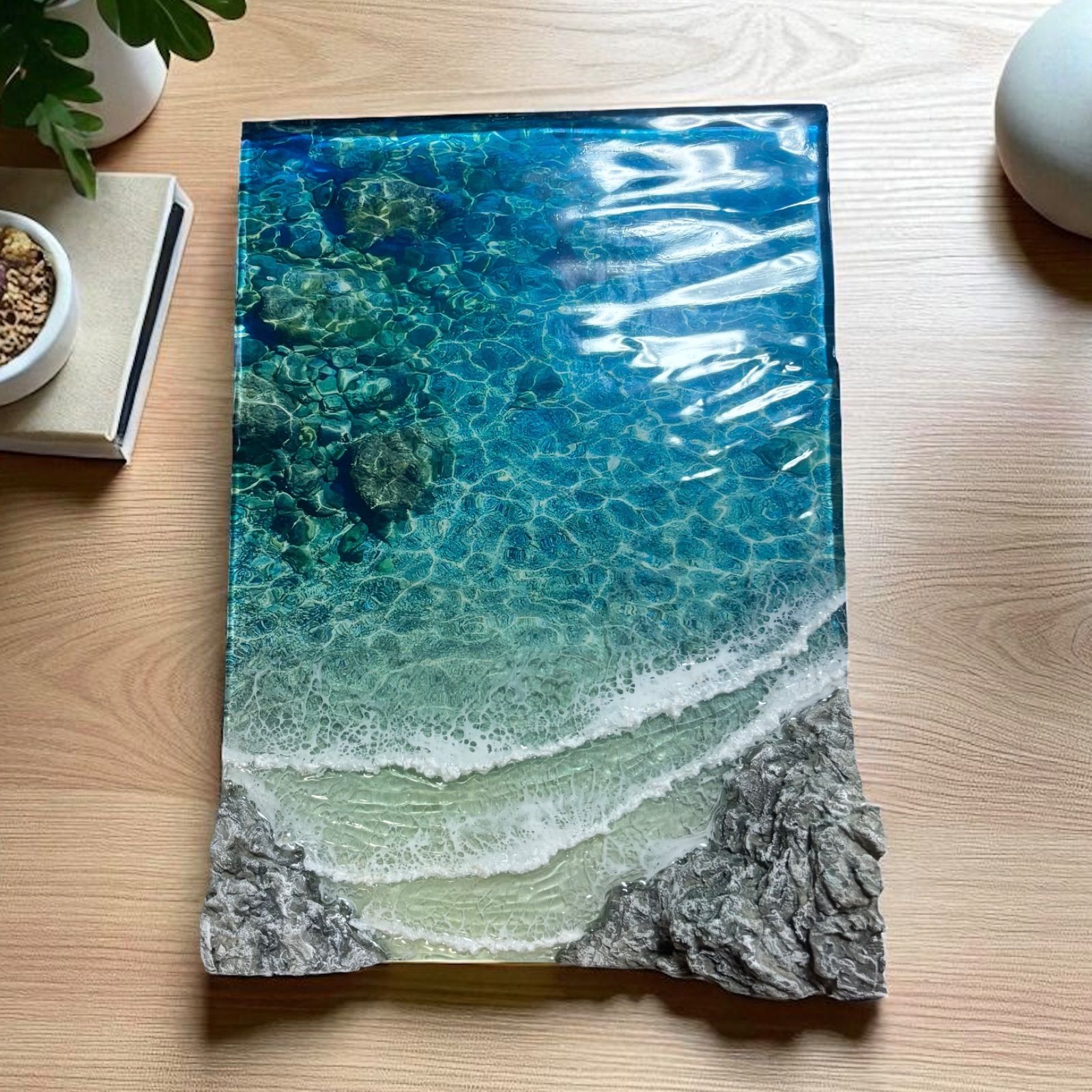 <傾斜厚盛りボード 浅瀬> 超立体 沖縄の海 レジンアートボード 美ら海 オーシャンアート N678