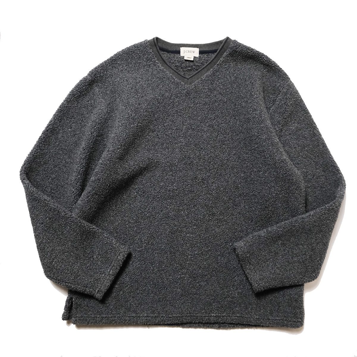 90's 00's Jクルー Vネック パイル フリース スエット (M) 灰 プルオーバー 90年代 00年代  J.CREW  Y2K アメリカ古着 USED オールド ビンテージ ヴィンテージ