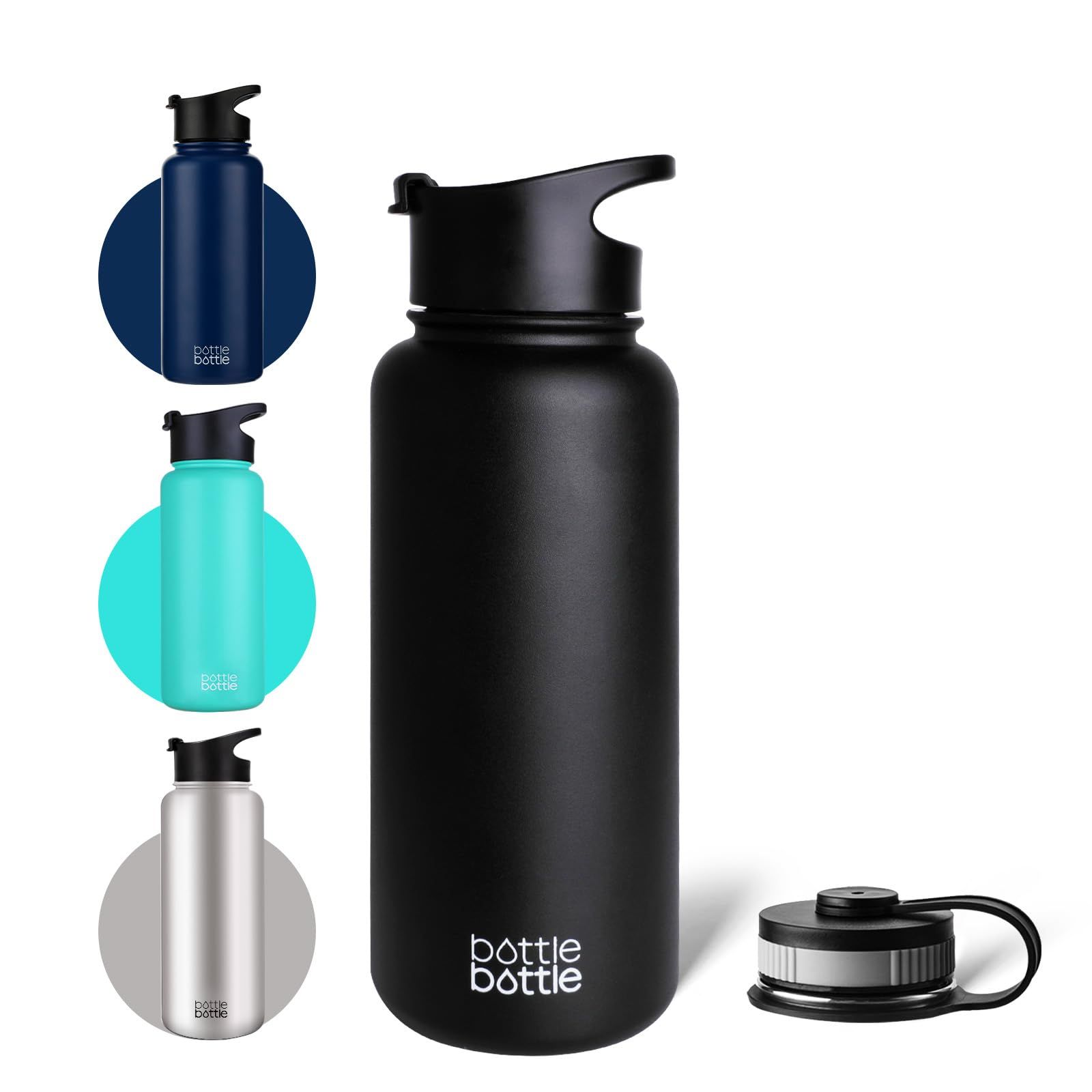 新品未使用】bottlebottle アウトドア スポーツウォーターボトル スポーツボトル 保温保冷 大容量 ブラック 直飲み 2点フタ付き  持ち手付き 真空断熱 ステンレス 1000ml 水筒 - メルカリ