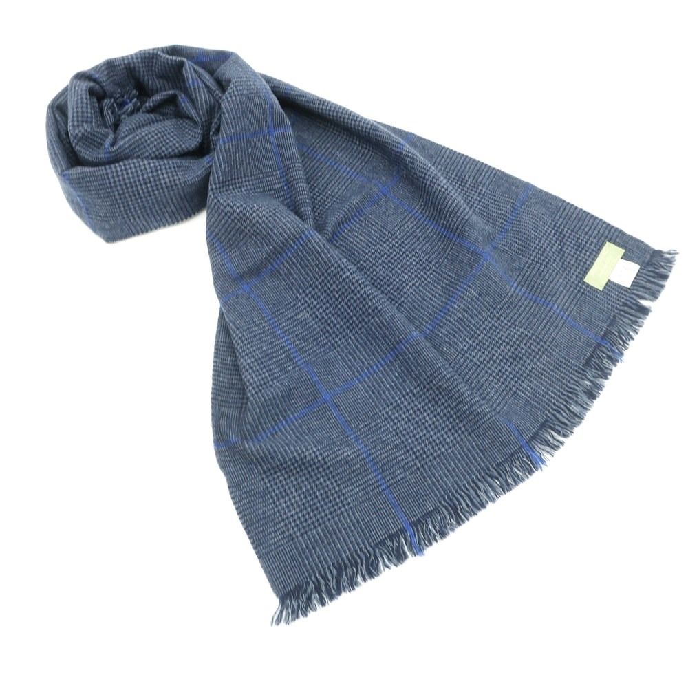 【中古】ジョシュアエリス Joshua Ellis エスコリアルウール チェック マフラー ネイビーxブルー【メンズ】