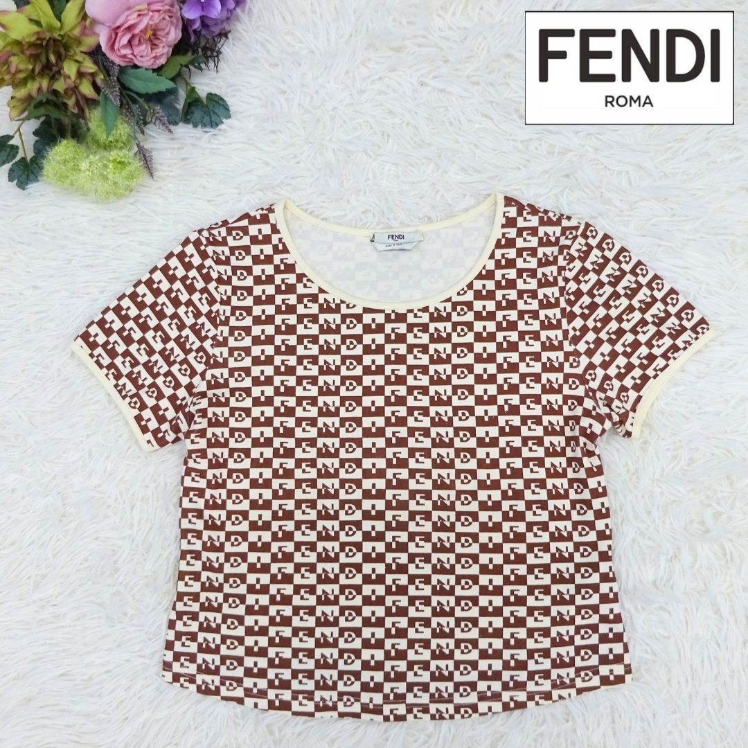 美品 FENDI フェンディ 半袖カットソー Tシャツ ショート丈 総柄