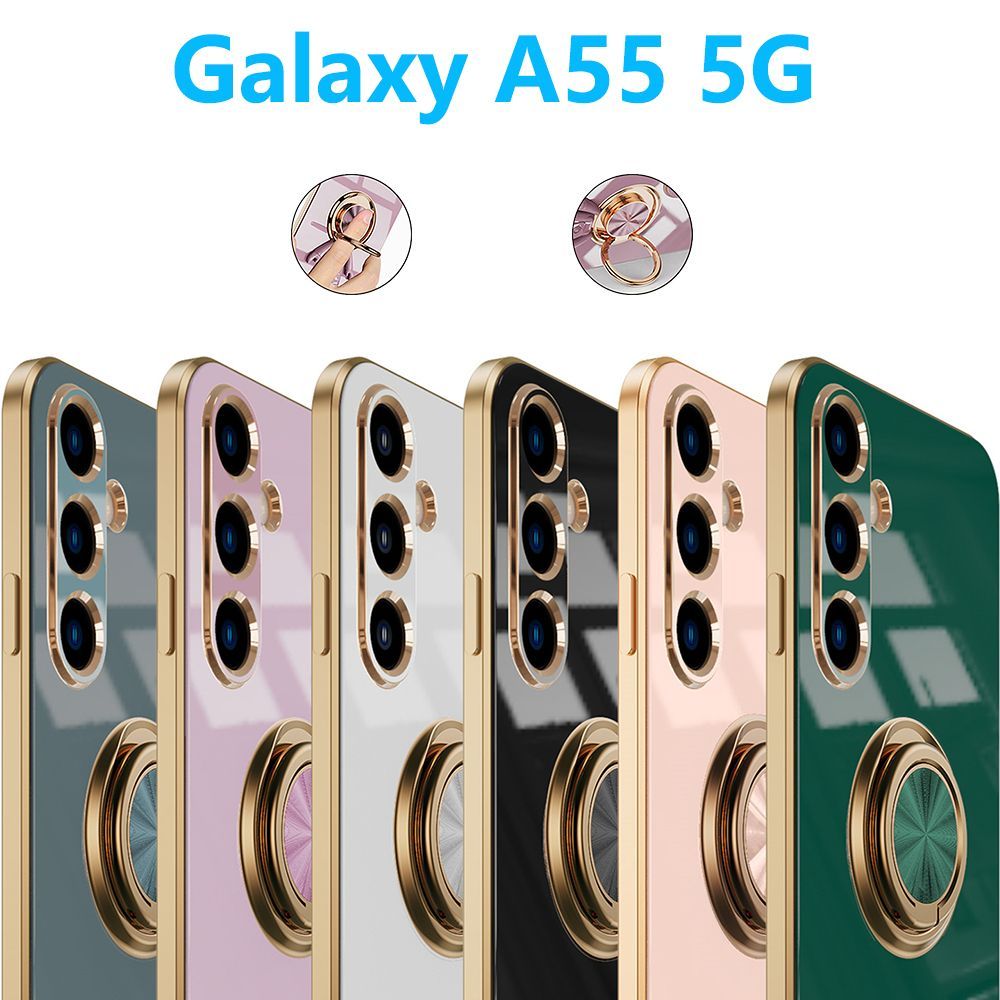 Galaxy A55 5G ケース メッキ加工 リング付き 回転 一体型 保護ケース ギャラクシーエー 可愛い 軽量 おすすめ スタンド機能 人気 TPUスマホカバー