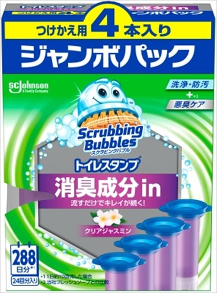 【まとめ買い-6点セット】スクラビングバブル　トイレスタンプ消臭成分ｉｎ　クリアジャスミン　替え４Ｐ 【住居洗剤・トイレ用】