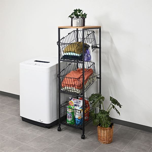 バスケットワゴン 3段 キャスター付き スリム キッチン収納 収納ワゴン サニタリー収納 クローゼット収納 収納家具 組立式