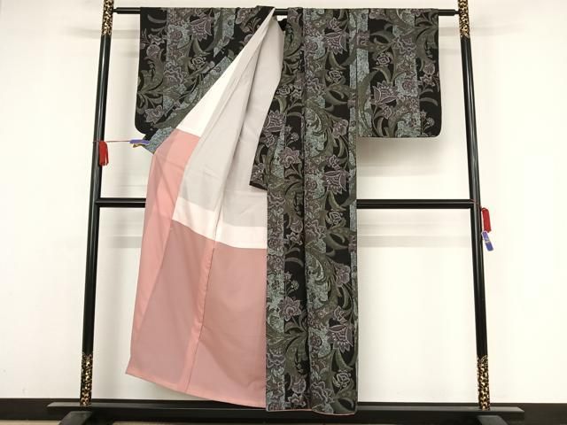 平和屋着物●上質な小紋　更紗花文　黒地　正絹　逸品　未使用　AABC9825ph 平和屋着物○上質な小紋 更紗花文 黒地 正絹 逸品 AABA4526np - メルカリ