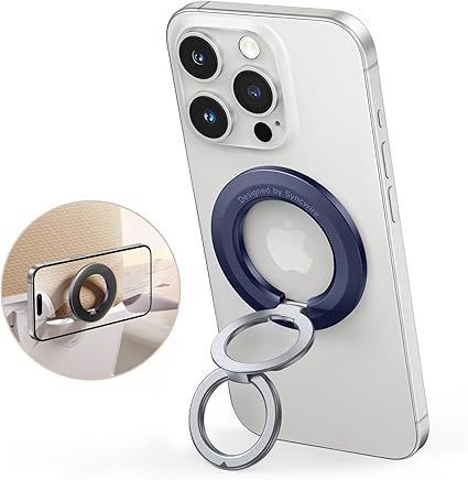 【在庫処分】Syncwire スマホリング MagSafe対応 スマホスタンド 超強両面マグネット バンカーリング 横縦両立 スマホ落下防止/角度調整可能 磁気増強メタルリング付き iPhone Androidなど全機種対