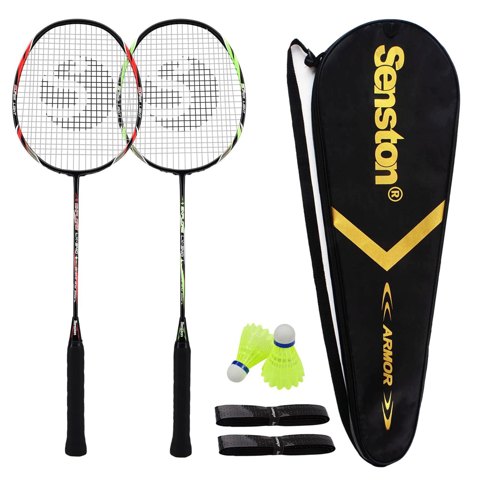 Senston 2本組みバドミントンラケットセットカーボンファイバーバドミントンラケット-1つのキャリングバッグが含まれています