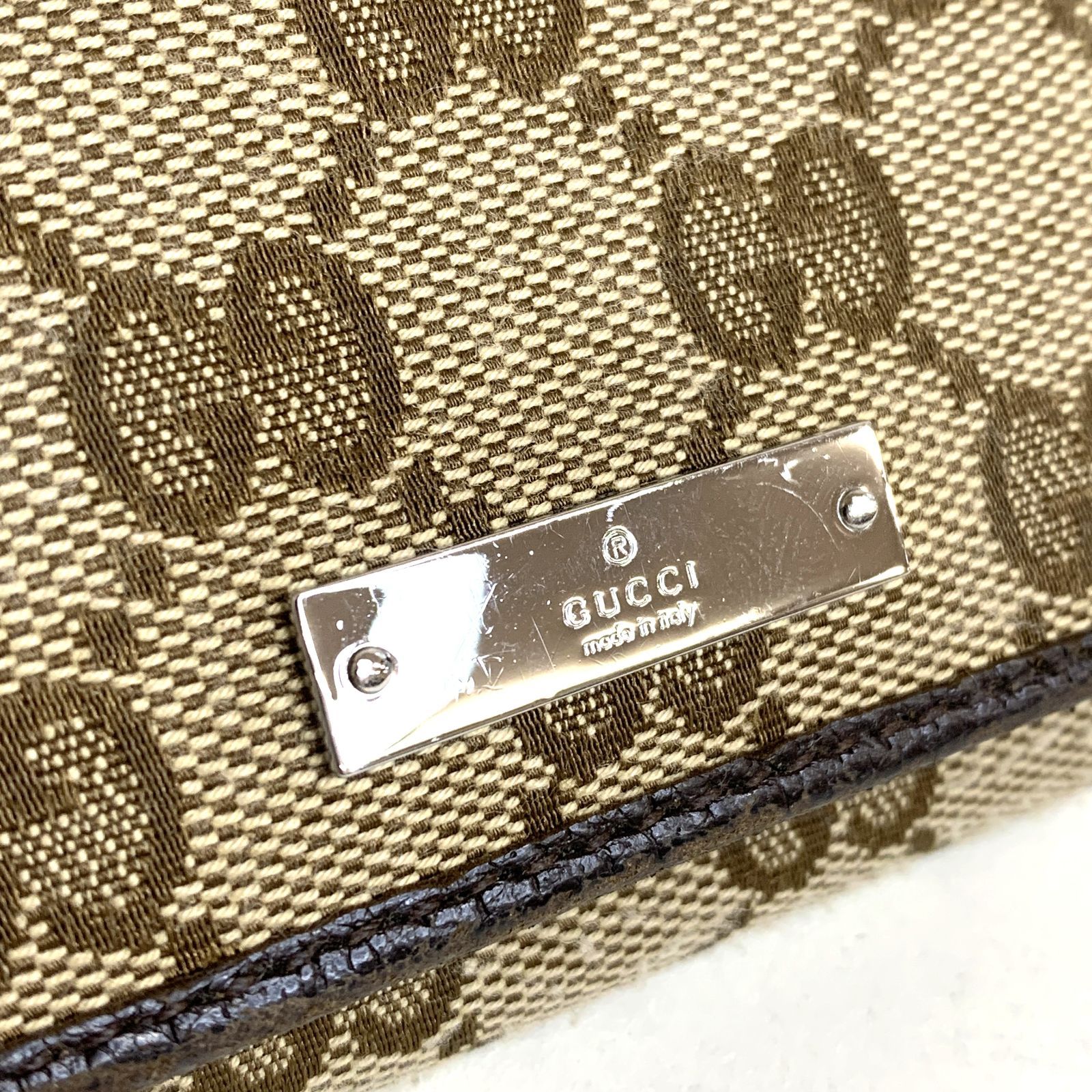 極美品/GUCCI グッチ 長財布　GGライン　GG柄　ロゴプレート　キャンバス 中古品】GUCCI GGキャンバス ロゴプレート 二つ折り 長財布