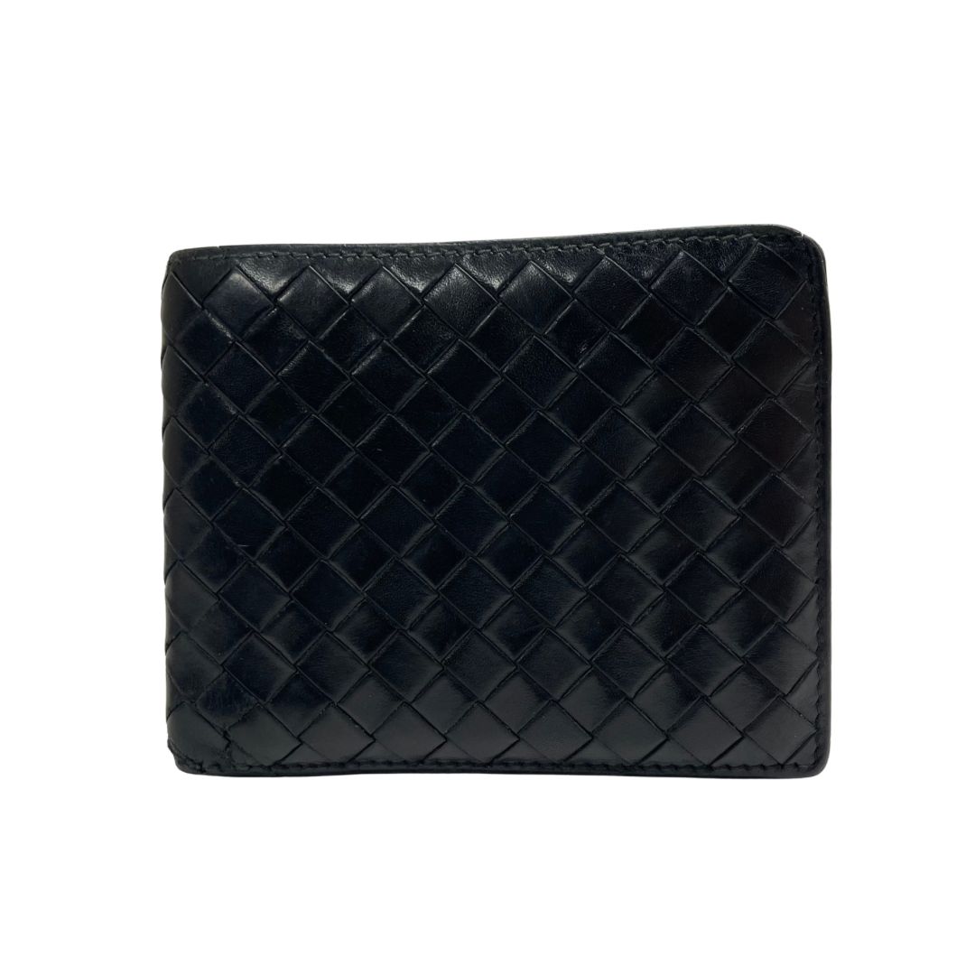 BOTTEGA VENETA 黒 レザー 美品✨ボッテガヴェネタ 二つ折り財布 レザー イントレチャート