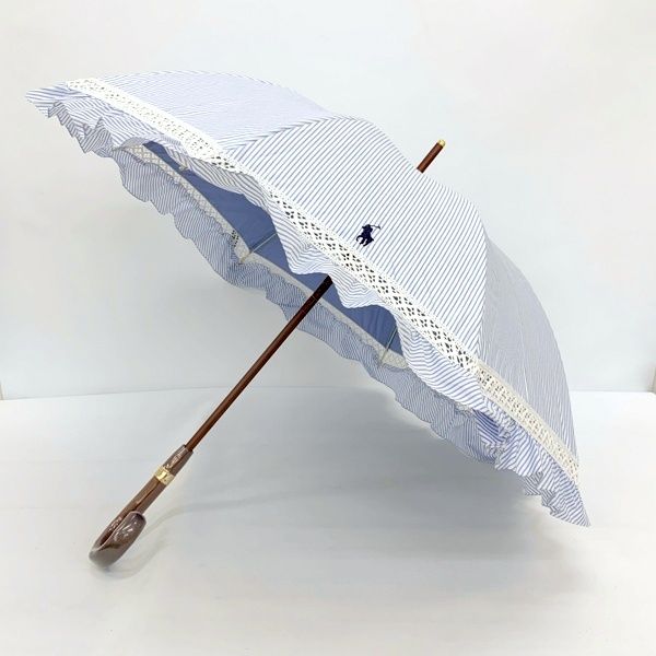 POLO RALPH LAUREN ポロラルフローレン 長傘 日傘 パラソル 晴雨兼用 ストライプフリル 1級遮光 遮熱 UVカット レディース 雑貨 IF12304
