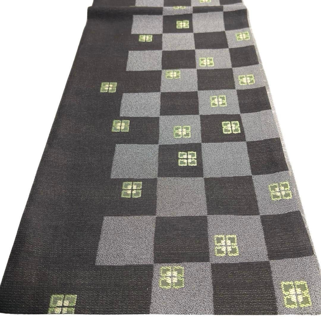 未着用　袋帯　リバーシブル　岡文織物　西陣織　唐花模様　市松模様　052a p 未着用 袋帯 リバーシブル 岡文織物 西陣織 唐花模様 市松模様 052a p