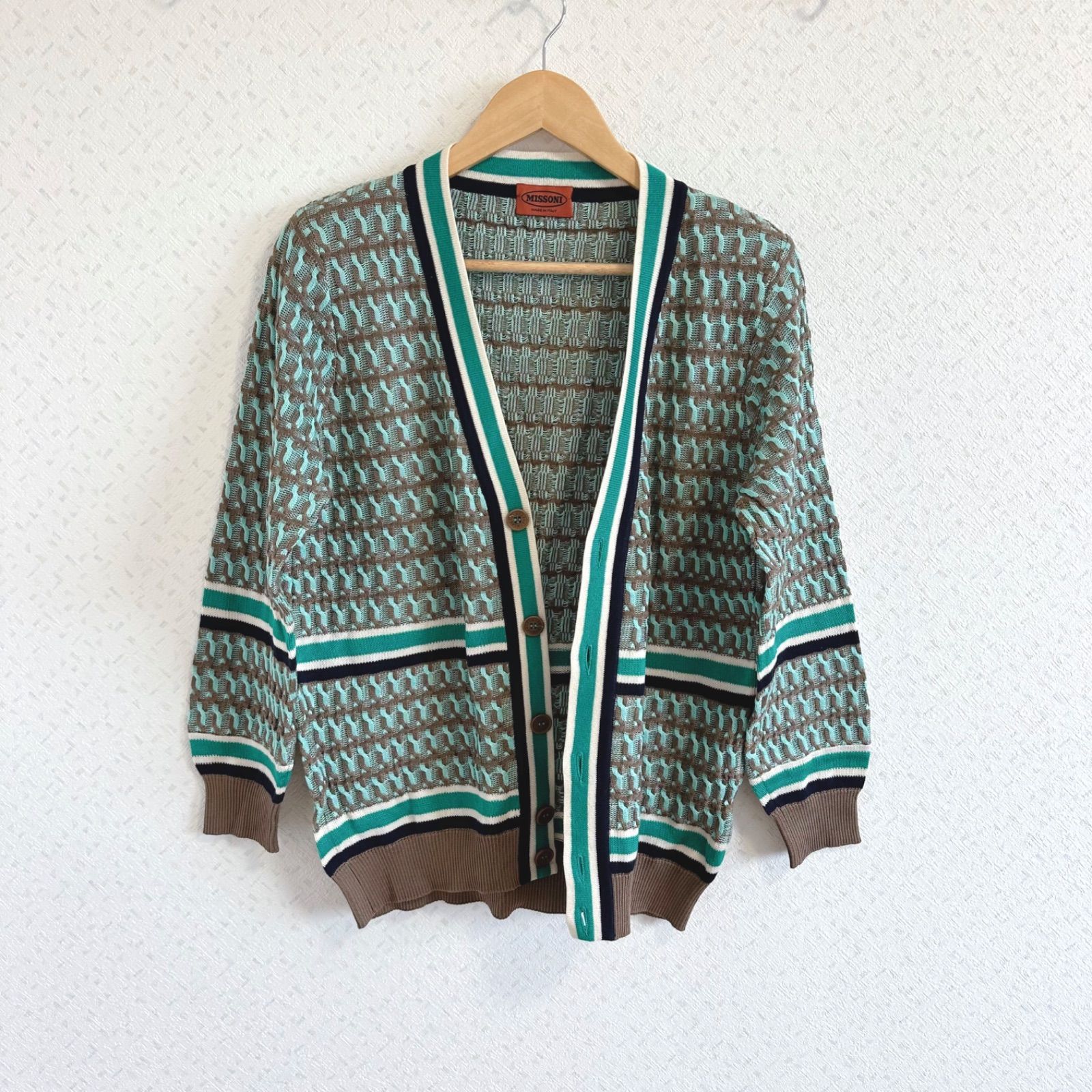 z1139 【美品】MISSONIミッソーニ　カーディガンアウター　グリーン　メンズ