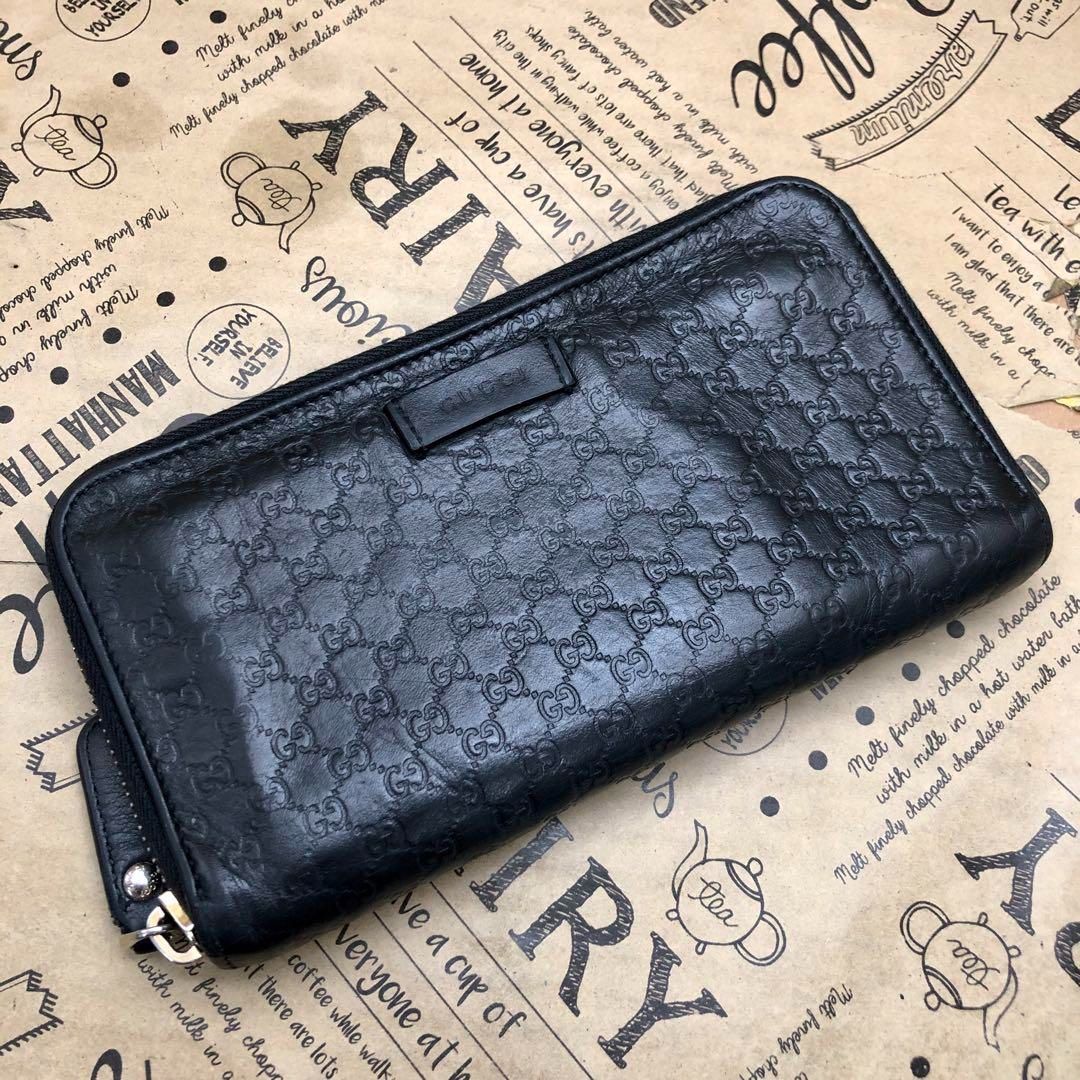 グッチ 長財布 ラウンド シマレザー マイクロGG 黒 SG3369B - メルカリ