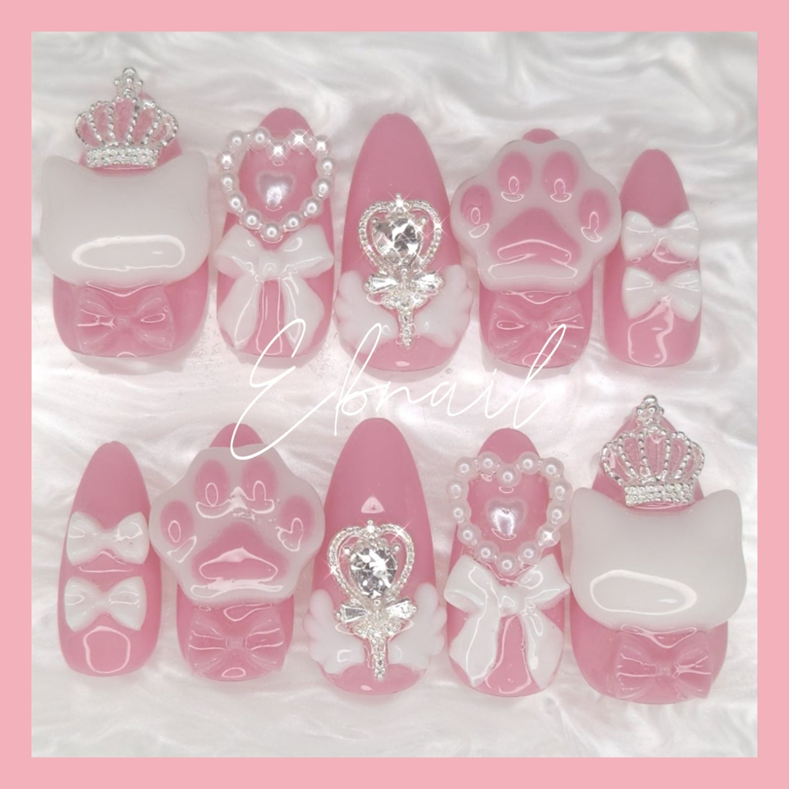 ネイルチップ ガーリー ツイード ピンク 量産型 埋めつくし ハート リボン