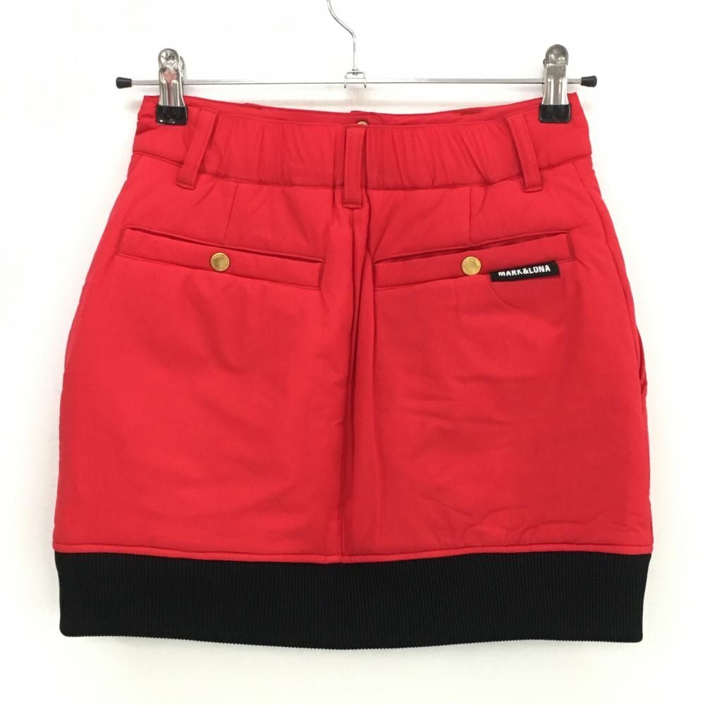 超 マークアンドロナ 中綿スカート レッド×黒 裾リブ センタージップ レディース 36 S ゴルフウェア MARK&LONA