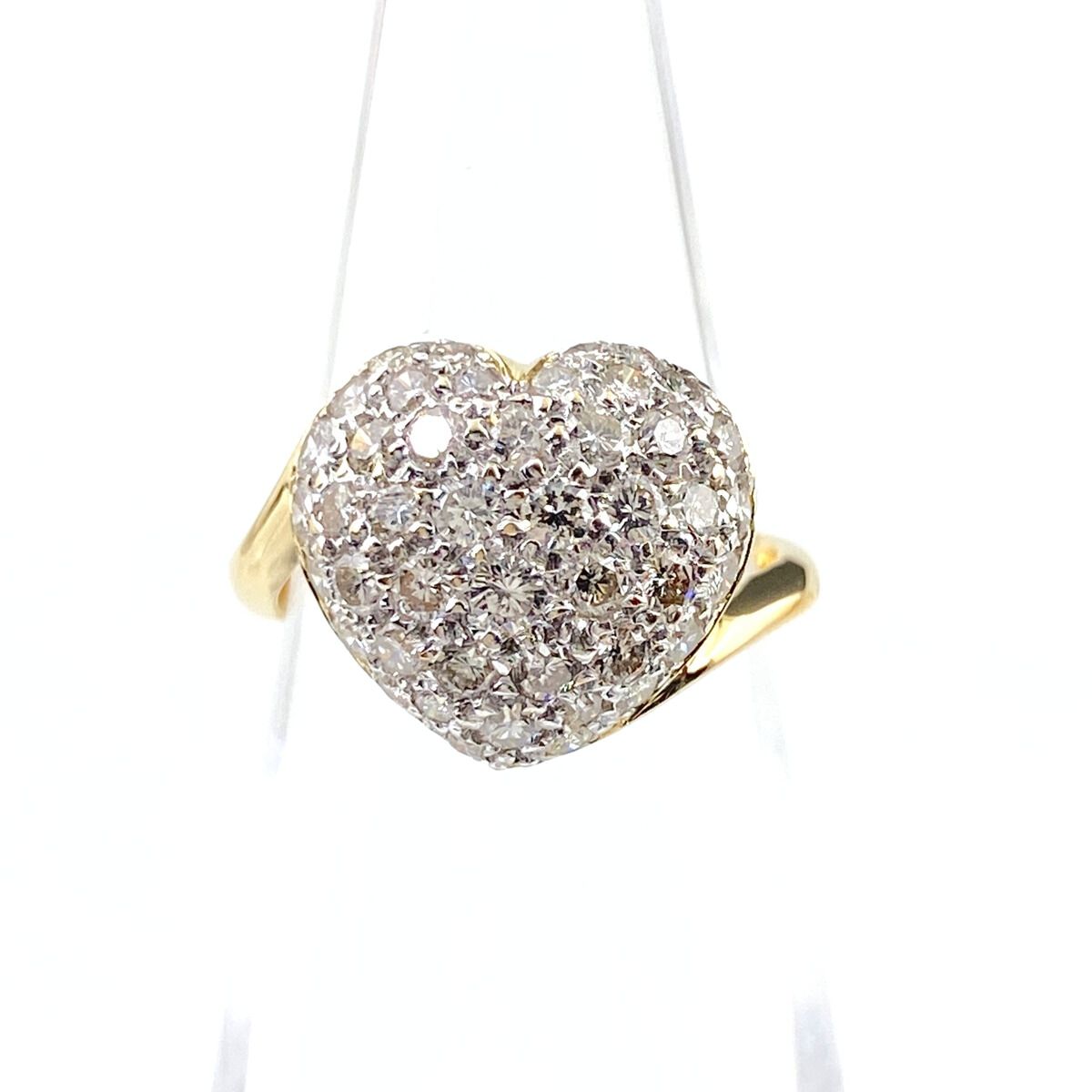 ポンテヴェキオ Ponte Vecchio ハートモチーフ デザインリング YG イエローゴールド 指輪 メレダイヤ リング 6.5号 750 ダイヤモンド レディース