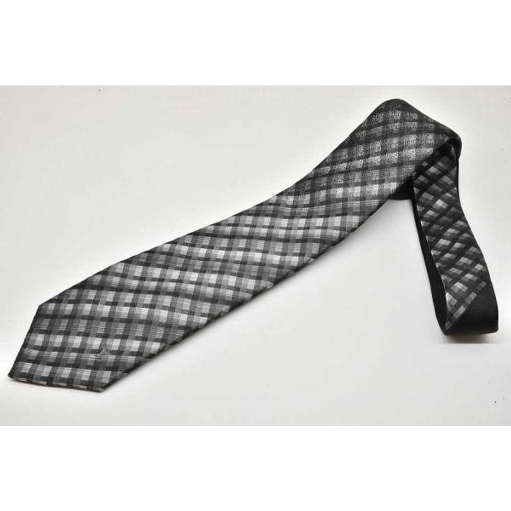 LOUIS VUITTON チェック柄 シルクネクタイ ヴィトン ネクタイ チェック柄 LVロゴ ブラック グレー 9cm
