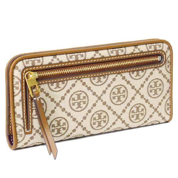 トリーバーチ 長財布 TORY BURCH ジャガード レザー モノグラム ジップ スリム 二つ折り ウォレット 二つ折り財布 ヘーゼルナッツ  88708