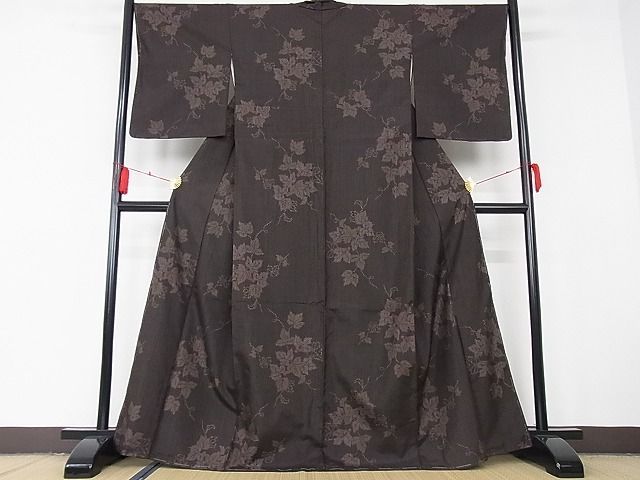 平和屋-こころ店□極上 紬 南天文 着丈165cm 裄丈68cm 正絹 逸品 未