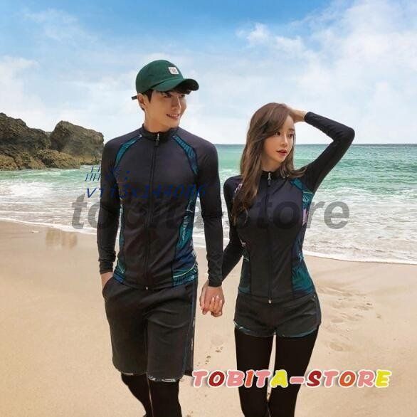 ラッシュガード 水着 ペア水着 水着ペアルック ジップアップ みずぎ UVカット 上下セット 長袖 スポーツウェア スイムウエア ハーフパンツ 夏 日焼け防止 vii3x144086