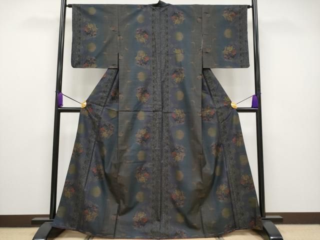 平和屋着物□極上 本場大島紬 9マルキ 雪輪花唐草文 逸品 未使用