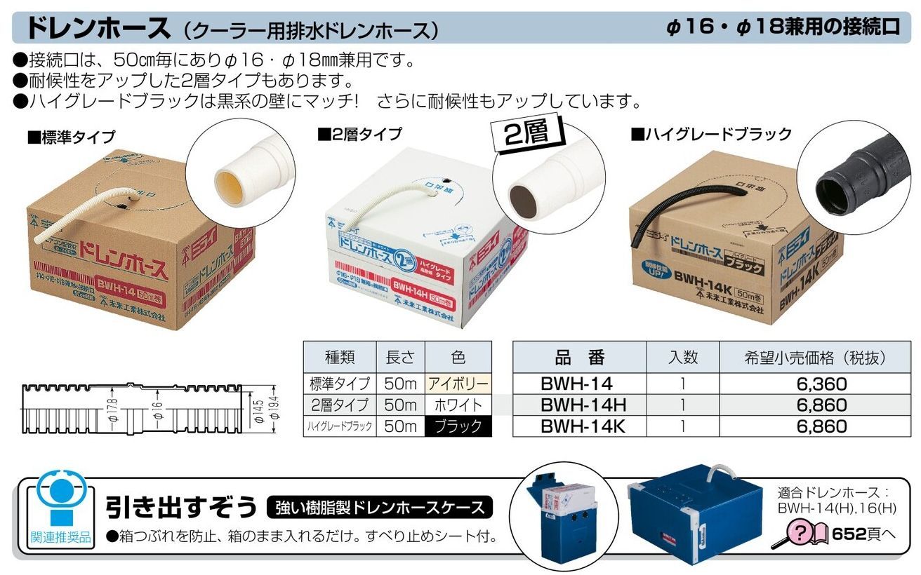 未来工業 BWH-14H ドレンホース2層ﾀｲﾌﾟ50mﾎﾜｲﾄ - メルカリ