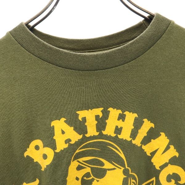 アベイシングエイプ クルーネック ロゴプリント 半袖 Tシャツ M カーキ A BATHING APE 日本製 メンズ 220724 メール便可 