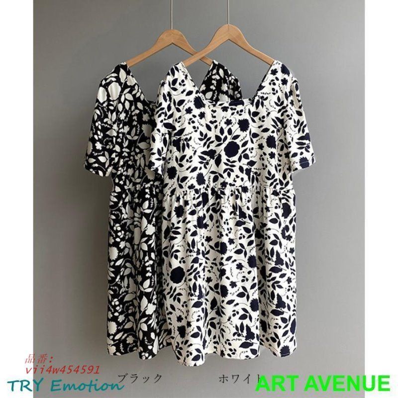 花柄ワンピース スクエアネック レトロ vii4w454591