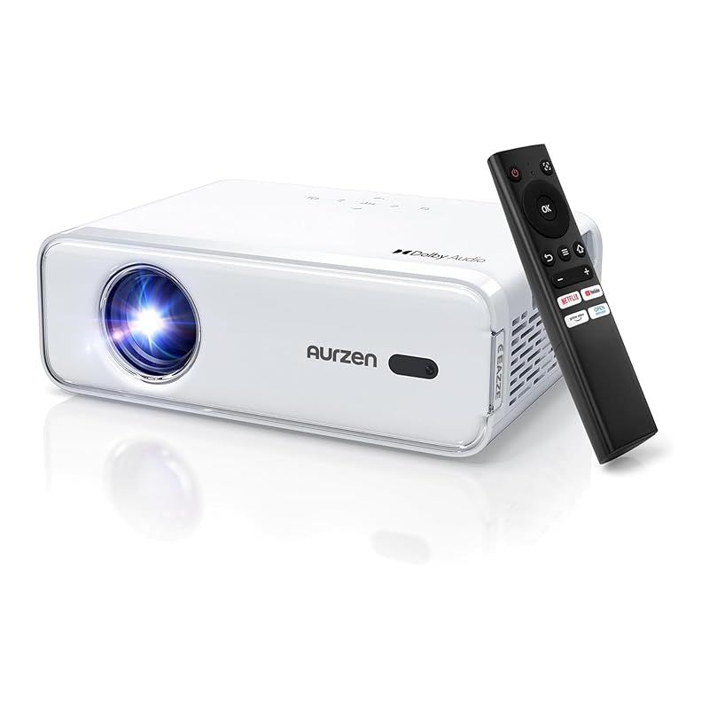 スマートTV OS搭載 Aurzen プロジェクター 家庭用 小型 オートフォーカス 天井投影 ネイティブ1080P 4K対応 200ANSI 静音 HiFiスピーカー DoIby対応 自動台形補正 5Gwifi 双方向Bluetooth iO 0