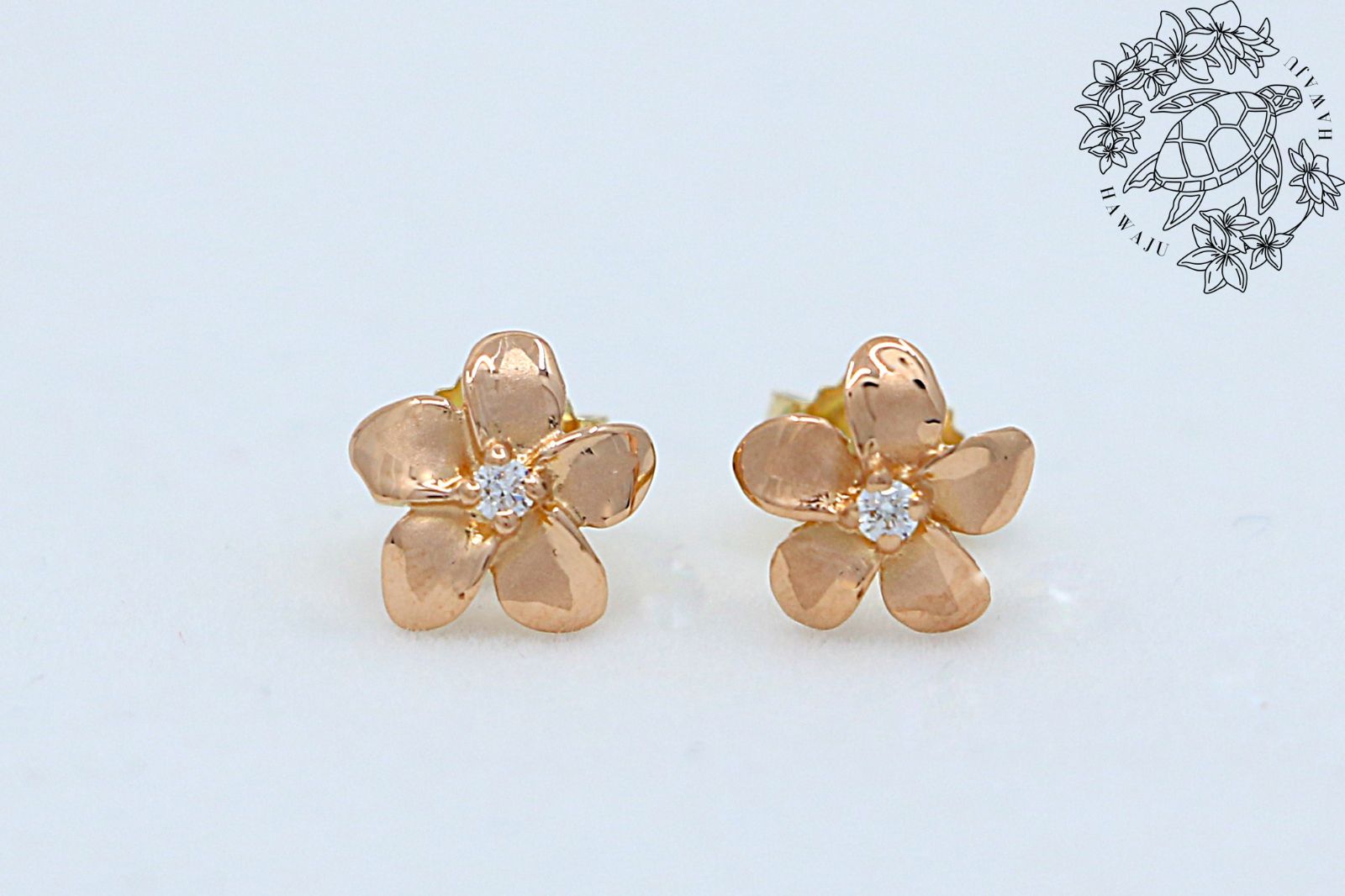 14K ピアス プルメリア ピンクゴールド キュービックジルコニア ハワイアンジュエリー ハワジュ PGE1CZP