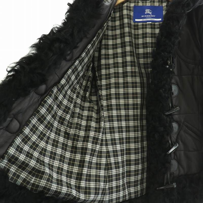 【バーバリーブルーレーベル】ダッフルコート トグル シープスキン チェック 38 バーバリーブルーレーベル BURBERRY BLUE LABEL ダッフルコート