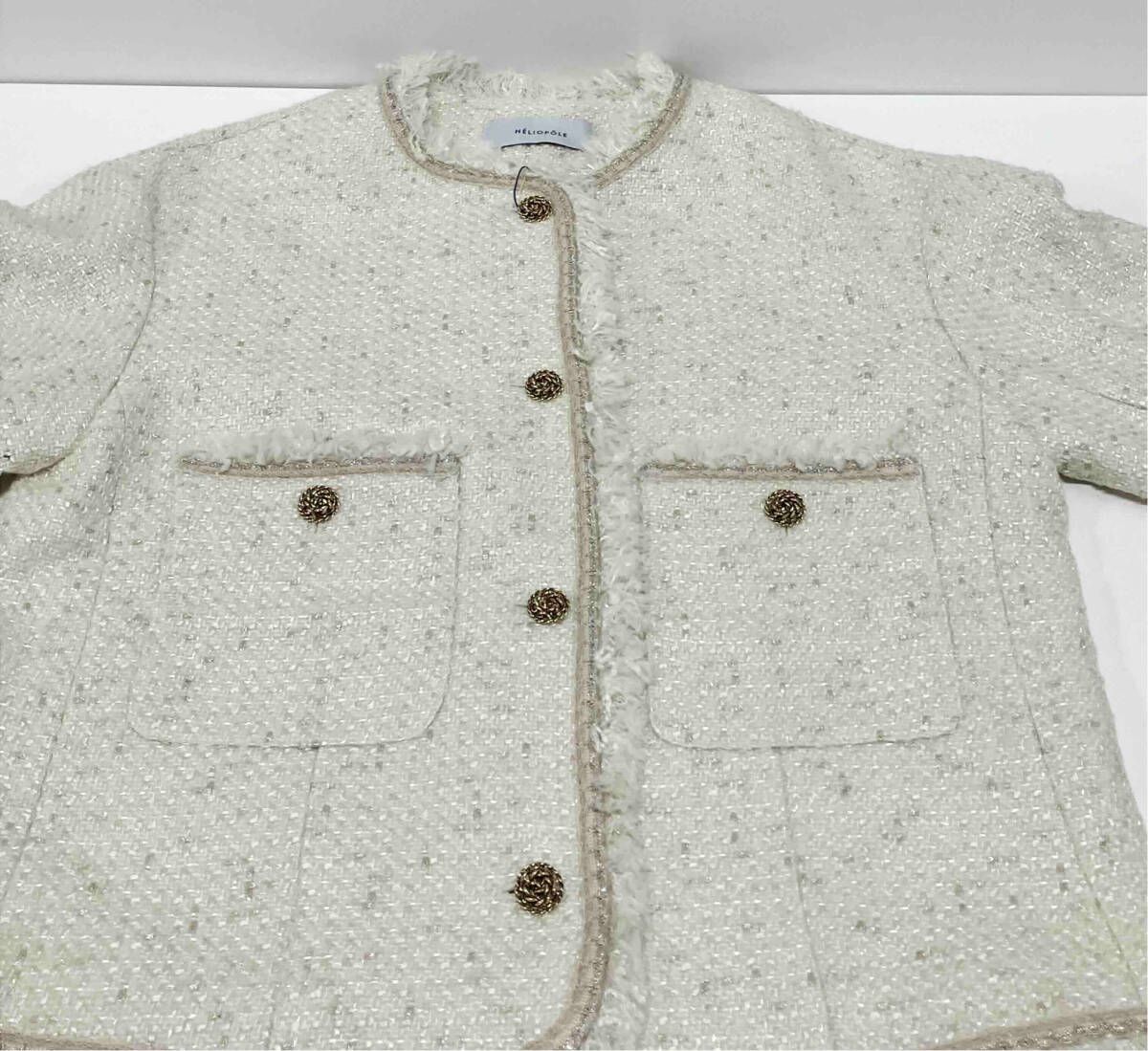 heliopole エリオポール BLADE＆FRINGE TWEED JACKET ノーカラー