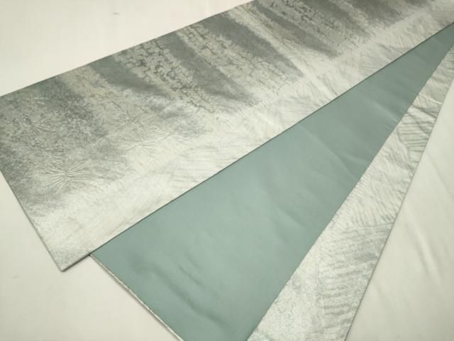 平和屋着物○全通柄袋帯 紬地 絞り 横段霞文 銀彩 正絹 逸品