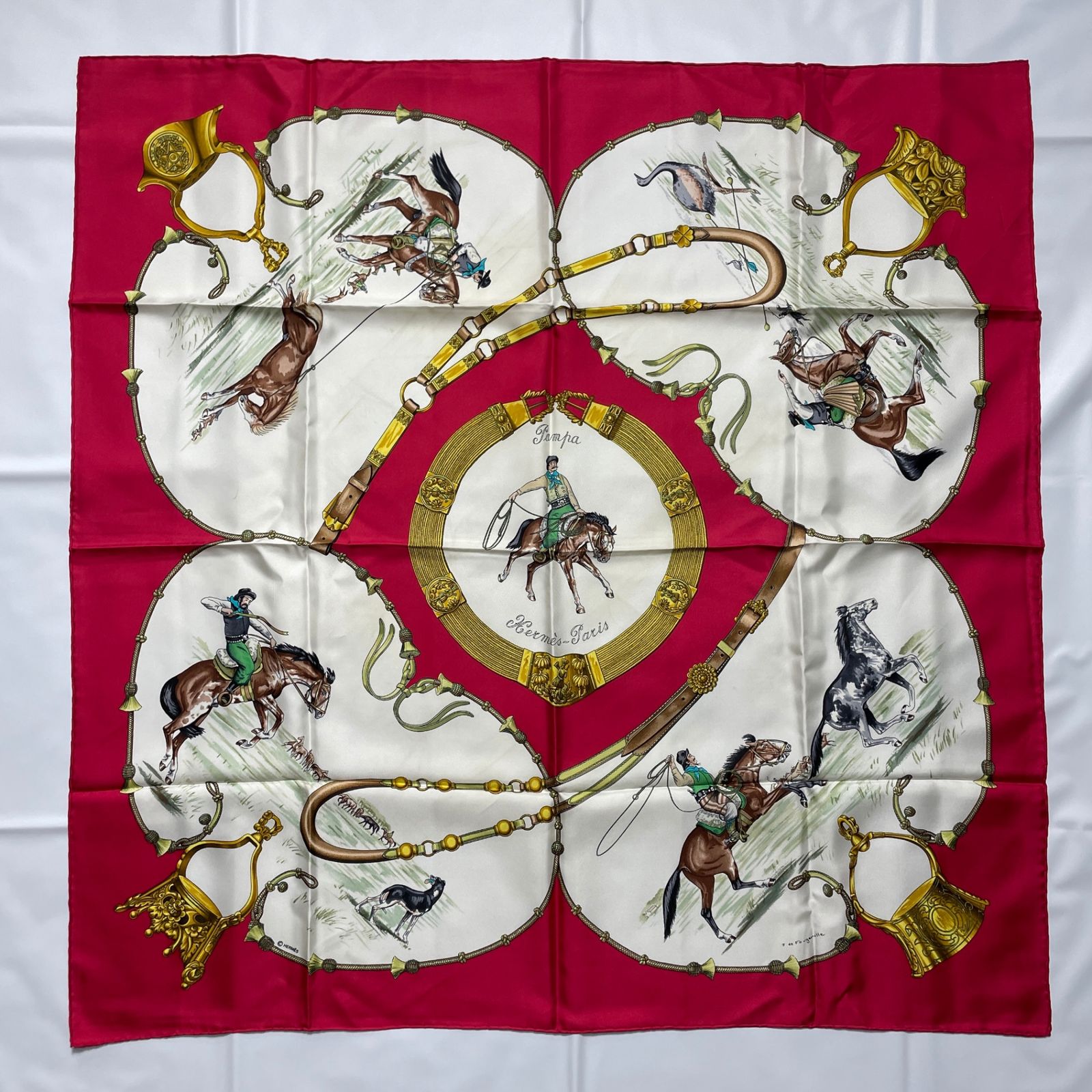 2505-95｜美品｜エルメス カレ 90 スカーフ レッド マルチカラー 2505-95｜美品｜エルメス カレ 90 スカーフ レッド マルチカラー