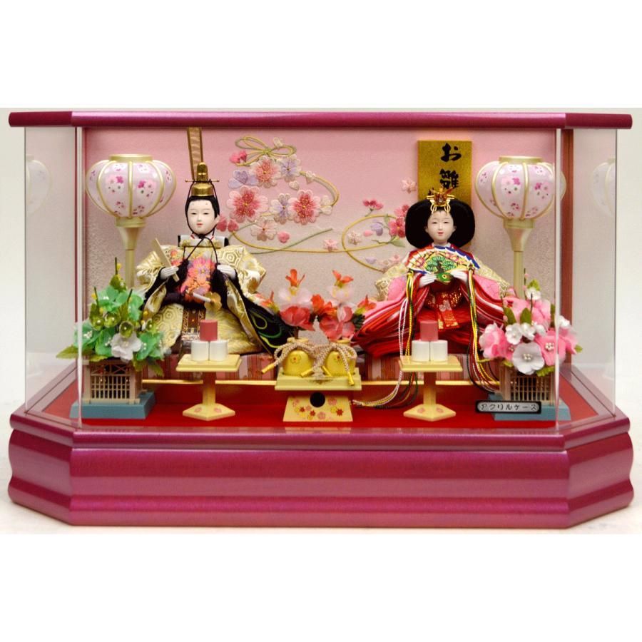 ひな人形 親王ケース飾り 北寿 173-KT-251 愛里 アクリルケースなので軽くて安心 オルゴール モーセン付き