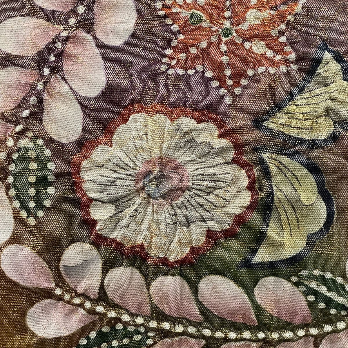 花柄 きいろ 金糸刺繍 袋帯 ベージュ 着物 バッグ